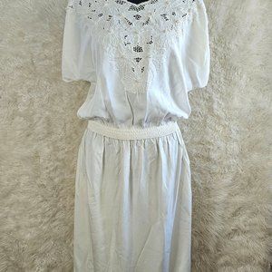 Vintage HiBis Women's Cream White Embroidery Collar Blouse Top with Dress Set M